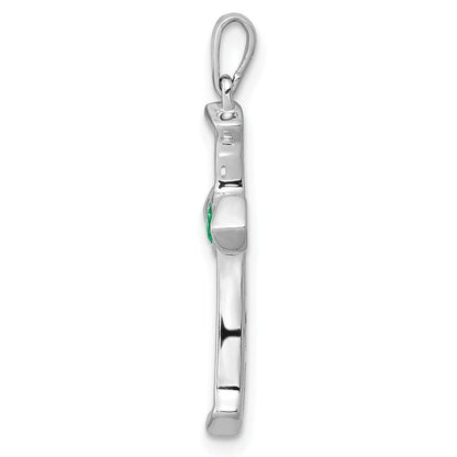 14K Weißgold Kreuzanhänger mit 0,2 ct. Laborgezüchtetem Diamant VS/SI+ G+ und Laborgezüchtetem Smaragd