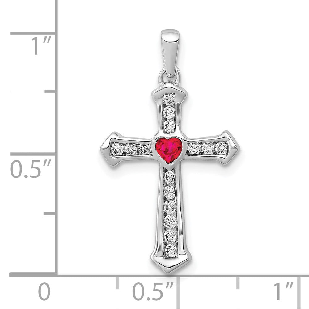 10K Weißgold 10K Rubin und Diamant Herz Kreuz Anhänger