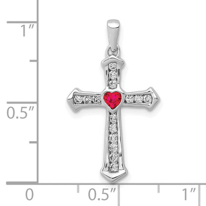 10K Weißgold 10K Rubin und Diamant Herz Kreuz Anhänger