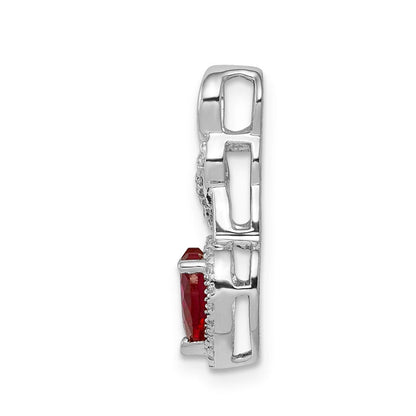 14K Weißgold Echt Diamant Und.75 Rubin Herz Kette Anhänger
