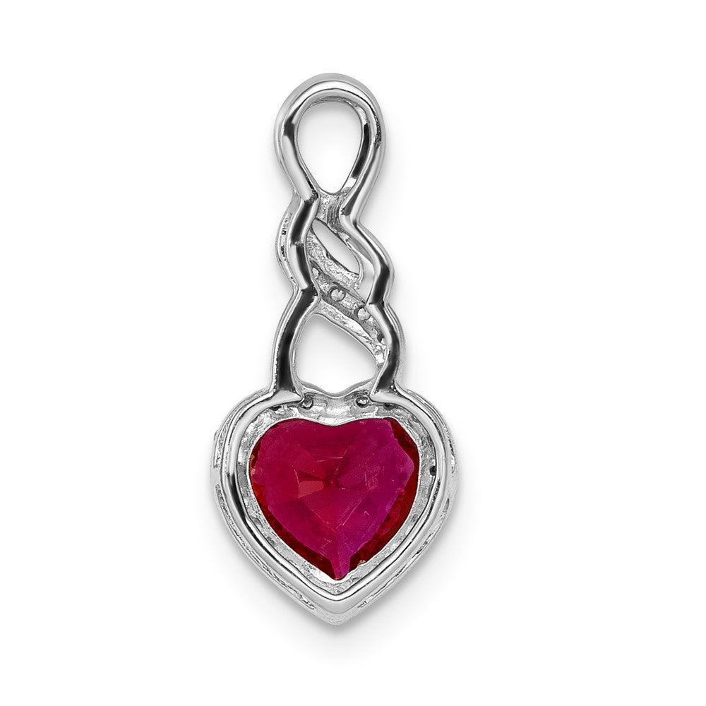 14K Weißgold Echt Diamant Und.75 Rubin Herz Kette Anhänger