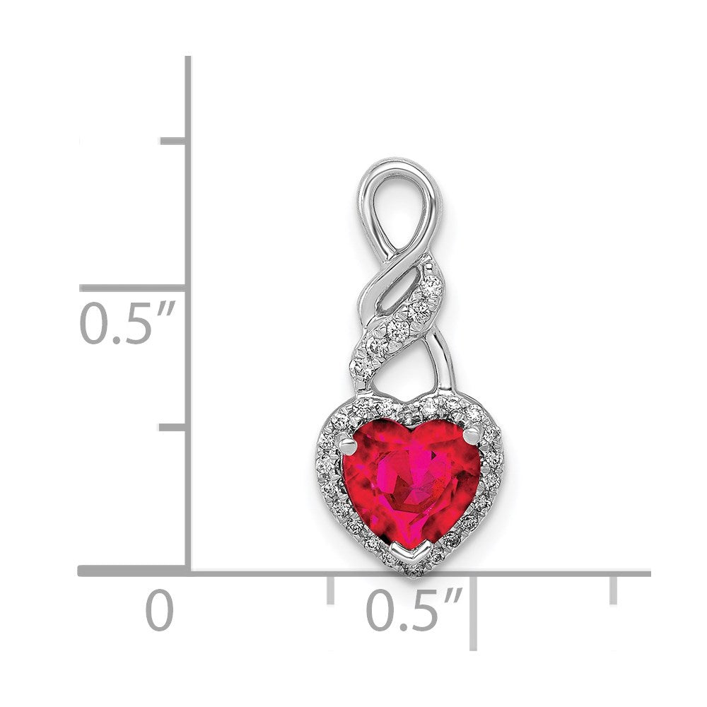 14K Weißgold Echt Diamant Und.75 Rubin Herz Kette Anhänger