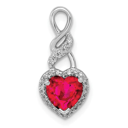 14K Weißgold Echt Diamant Und.75 Rubin Herz Kette Anhänger