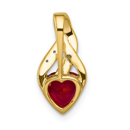 14k Weißgold Herz-Anhänger mit echten Diamanten und synthetischem Rubin