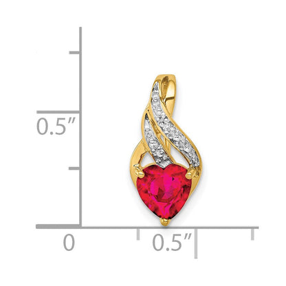 14K Gelbgold Herz-Anhänger mit echtem Diamant und synthetischem Rubin, poliert