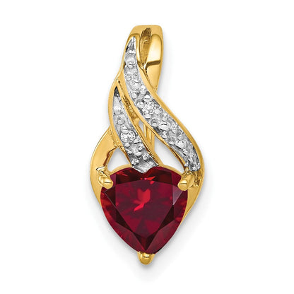 14K Gelbgold Herz-Anhänger mit echtem Diamant und synthetischem Rubin, poliert