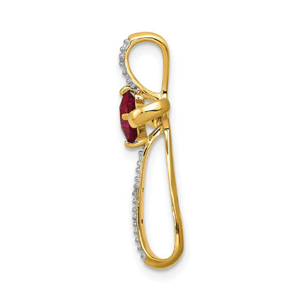 10-Karat Gelbgold und Rhodium-Anhänger, Kreuz mit im Labor gezüchtetem Rubin und echten Diamanten