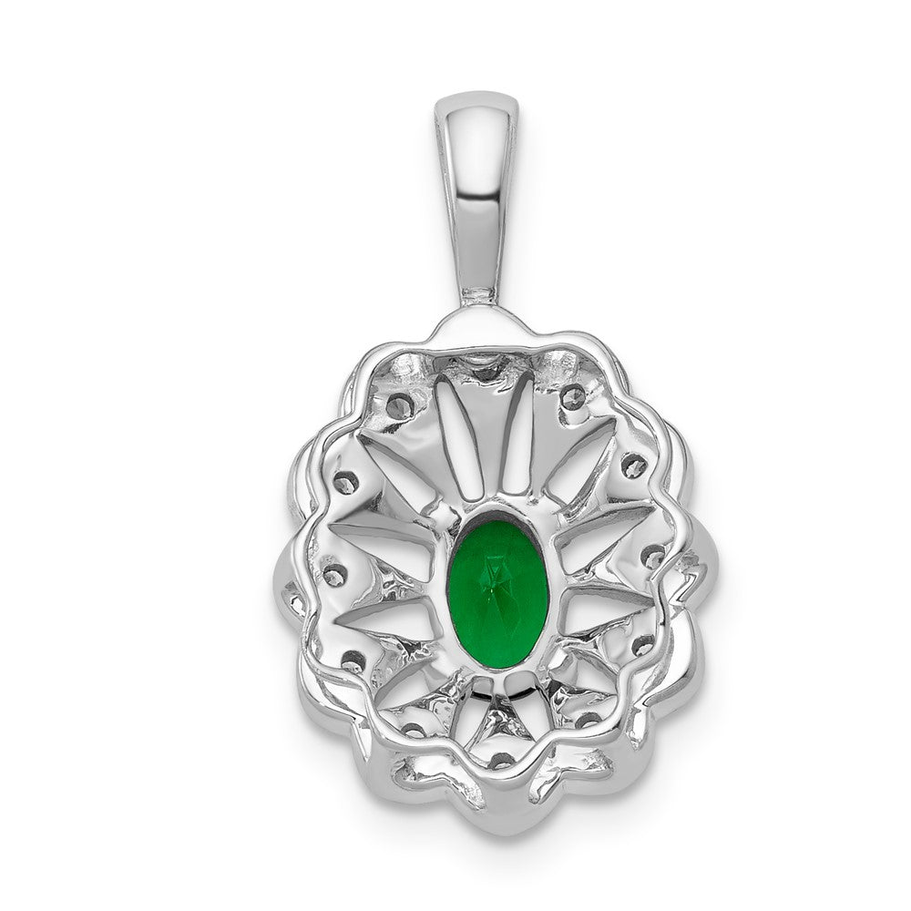 14 Karat Weißgold Anhänger mit Fantasie-Diamant und ovalem Smaragd