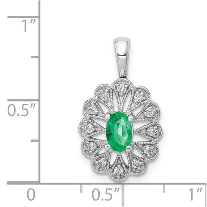 14 Karat Weißgold Anhänger mit Fantasie-Diamant und ovalem Smaragd