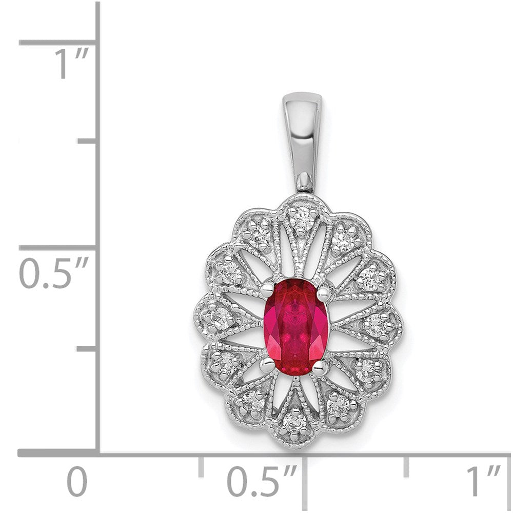 14K Weißgold Anhänger mit 0,16 ct. echtem Diamant und 0,70 ct. Rubin, Fancy