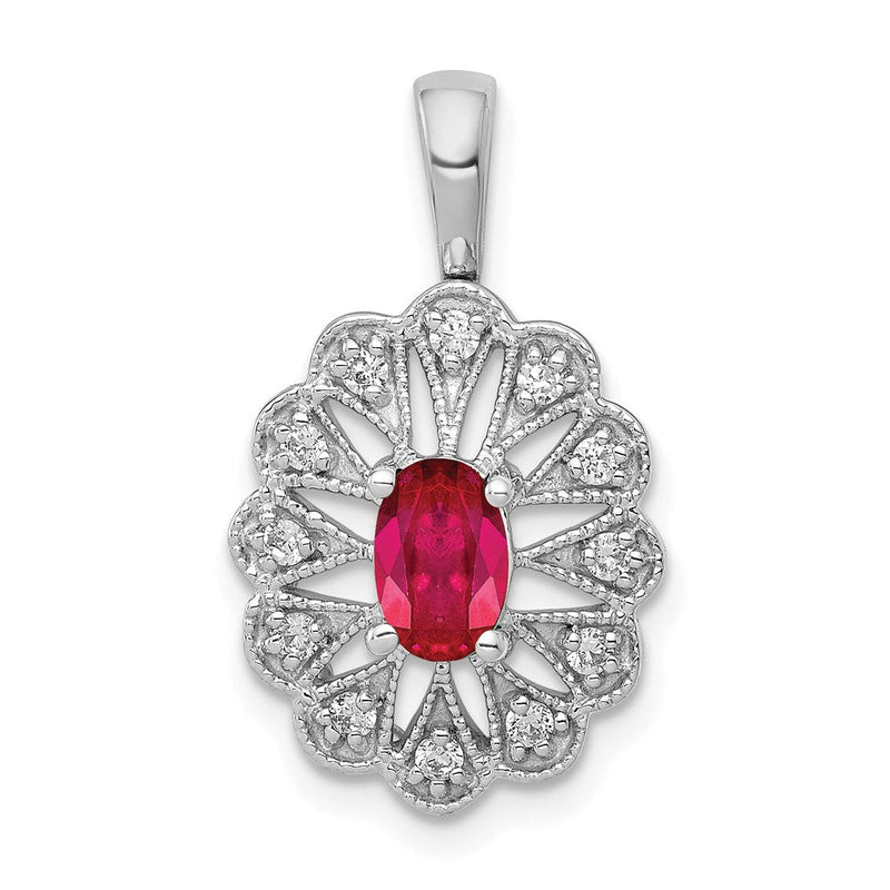 14K Weißgold Anhänger mit 0,16 ct. echtem Diamant und 0,70 ct. Rubin, Fancy