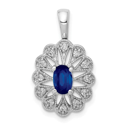 14K Weißgold Anhänger mit 0,16 ct. Laborgezüchtetem Diamant VS/SI+ G+ und Laborgezüchtetem Blauem Saphir