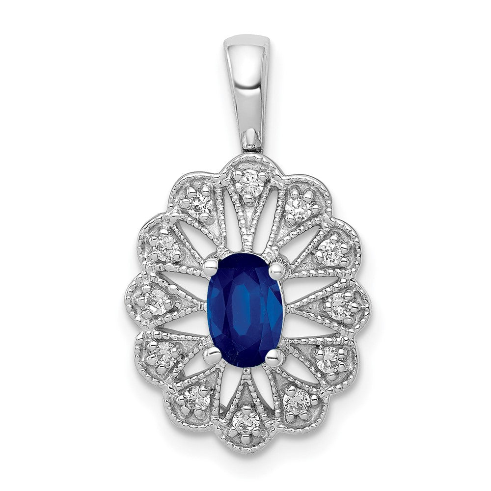 14K Weißgold Anhänger mit Fancy-Diamanten (echt) und 0,57 ct. Saphir