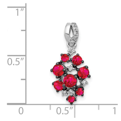 14K Weißgold Anhänger mit 0,067 ct. echten Diamanten und Rubinen im Cluster-Design