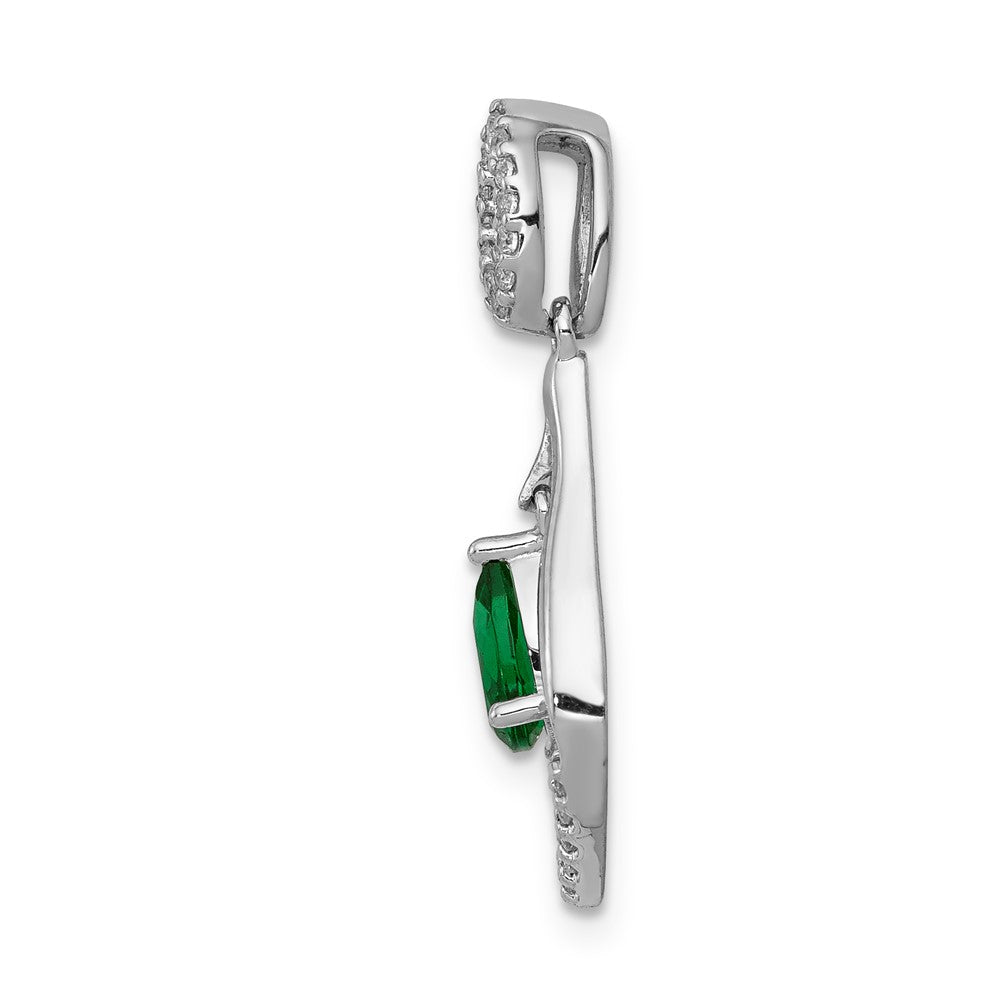 14K Weißgold Anhänger mit echtem Diamant und tropfenförmigem Smaragd, baumelnd