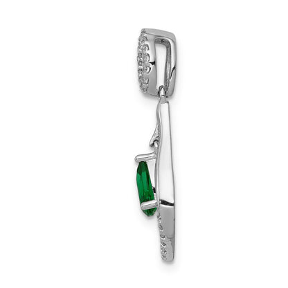 14K Weißgold Anhänger mit echtem Diamant und tropfenförmigem Smaragd, baumelnd