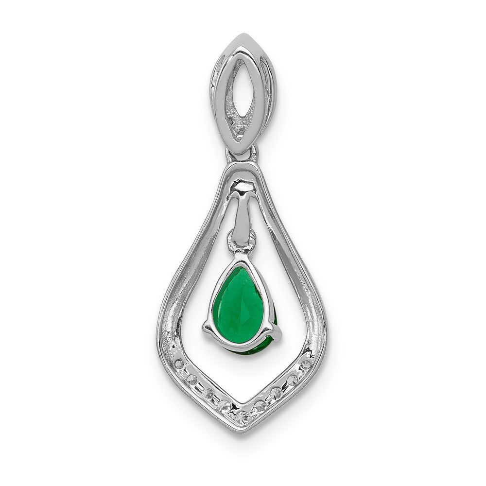 14K Weißgold Anhänger mit echtem Diamant und tropfenförmigem Smaragd, baumelnd