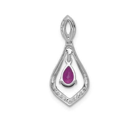 14K Weißgold Anhänger mit echten Diamanten und Rubinen, Tropfen-Design, mit baumelndem Element