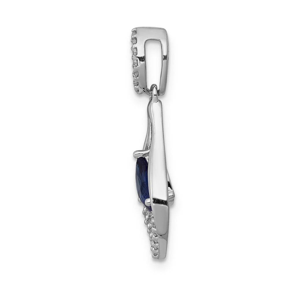 14K Weißgold Anhänger mit echtem Diamant und Saphir in Tropfenform, mit baumelndem Element