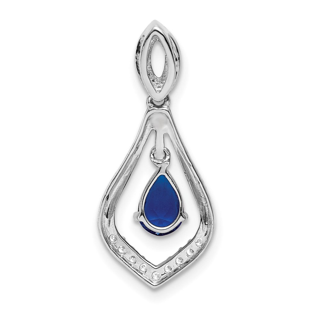 14K Weißgold Anhänger mit Diamant im Labor gezüchtet VS/SI FGH und gezüchtetem blauem Saphir