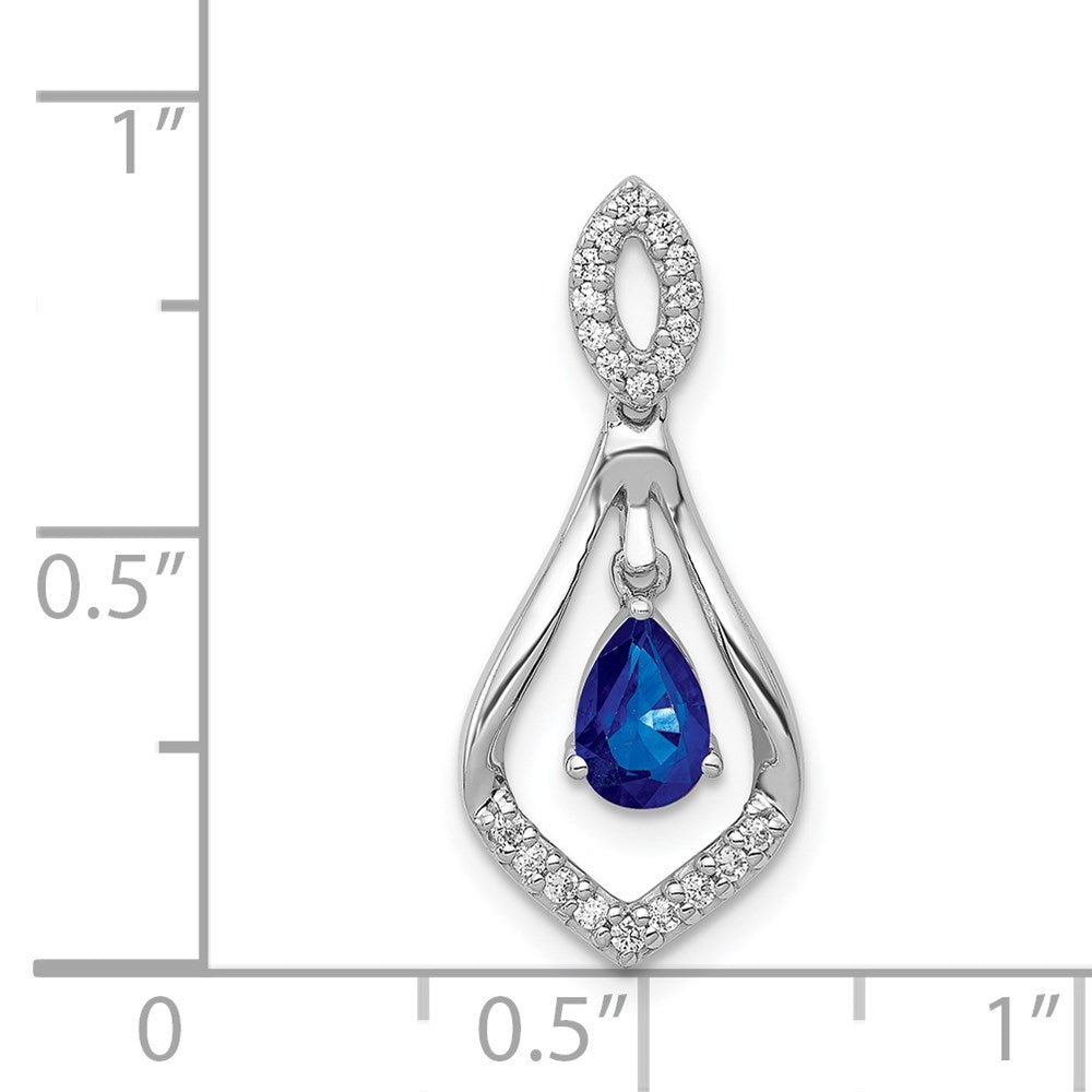 14K Weißgold Anhänger mit echtem Diamant und Saphir in Tropfenform, mit baumelndem Element