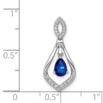 14K Weißgold Anhänger mit echtem Diamant und Saphir in Tropfenform, mit baumelndem Element