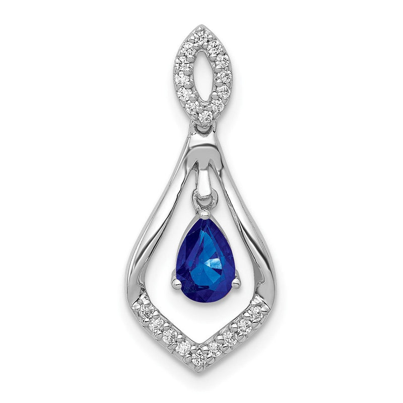 14K Weißgold Anhänger mit Diamant im Labor gezüchtet VS/SI FGH und gezüchtetem blauem Saphir
