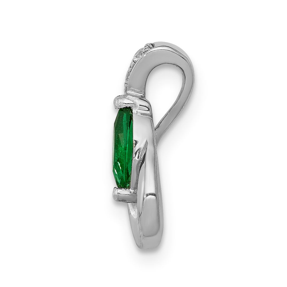 14K Weißgold Tropfen-Anhänger mit echtem Diamant und Smaragd