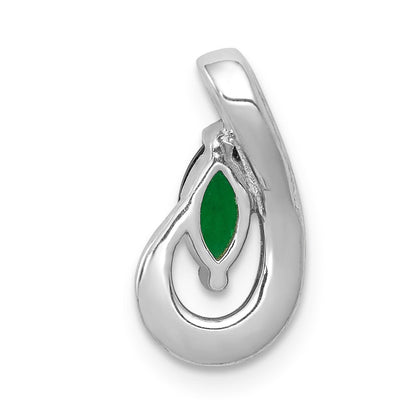 14K Weißgold Tropfen-Anhänger mit echtem Diamant und Smaragd