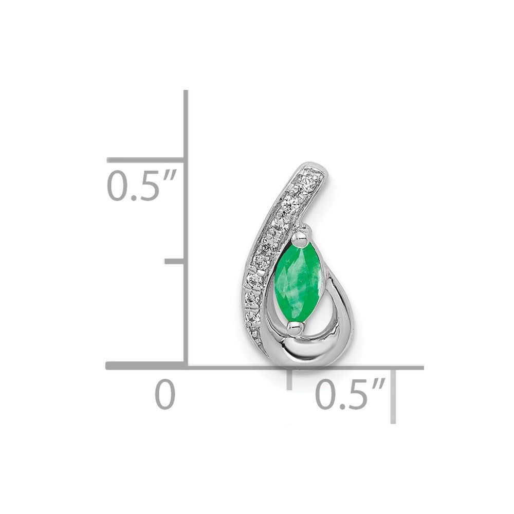 14K Weißgold Tropfen-Anhänger mit echtem Diamant und Smaragd