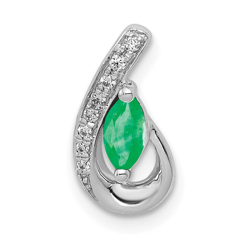 14K Weißgold Tropfen-Anhänger mit echtem Diamant und Smaragd