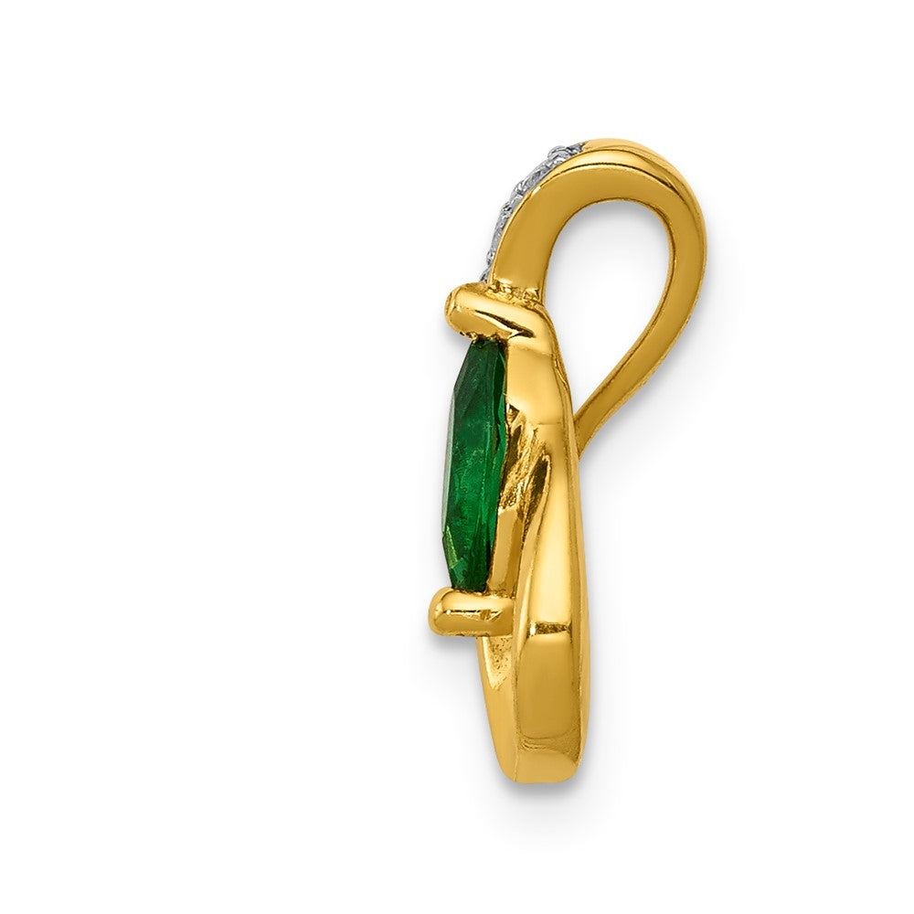 14K Gelbgold Tropfen-Anhänger mit echten Diamanten und Smaragden
