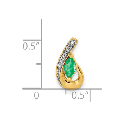 14K Gelbgold Tropfen-Anhänger mit echten Diamanten und Smaragden