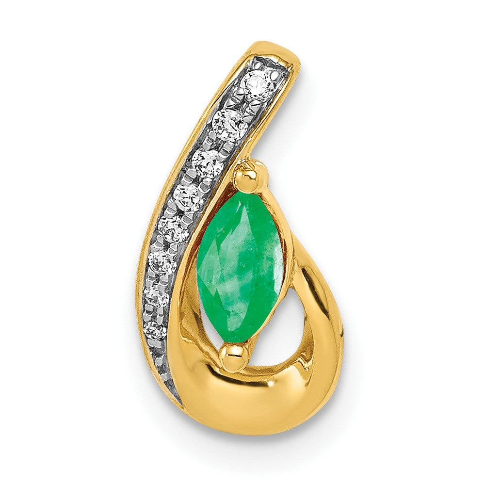 14K Gelbgold Tropfen-Anhänger mit echten Diamanten und Smaragden