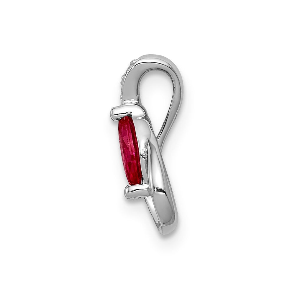 14K Weißgold Echt Diamant Und.28 Rubin Tropfen Kette Anhänger