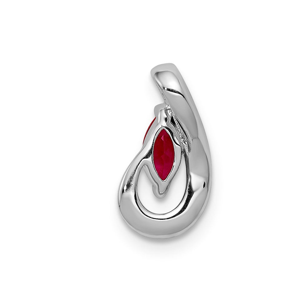 14K Weißgold Echt Diamant Und.28 Rubin Tropfen Kette Anhänger