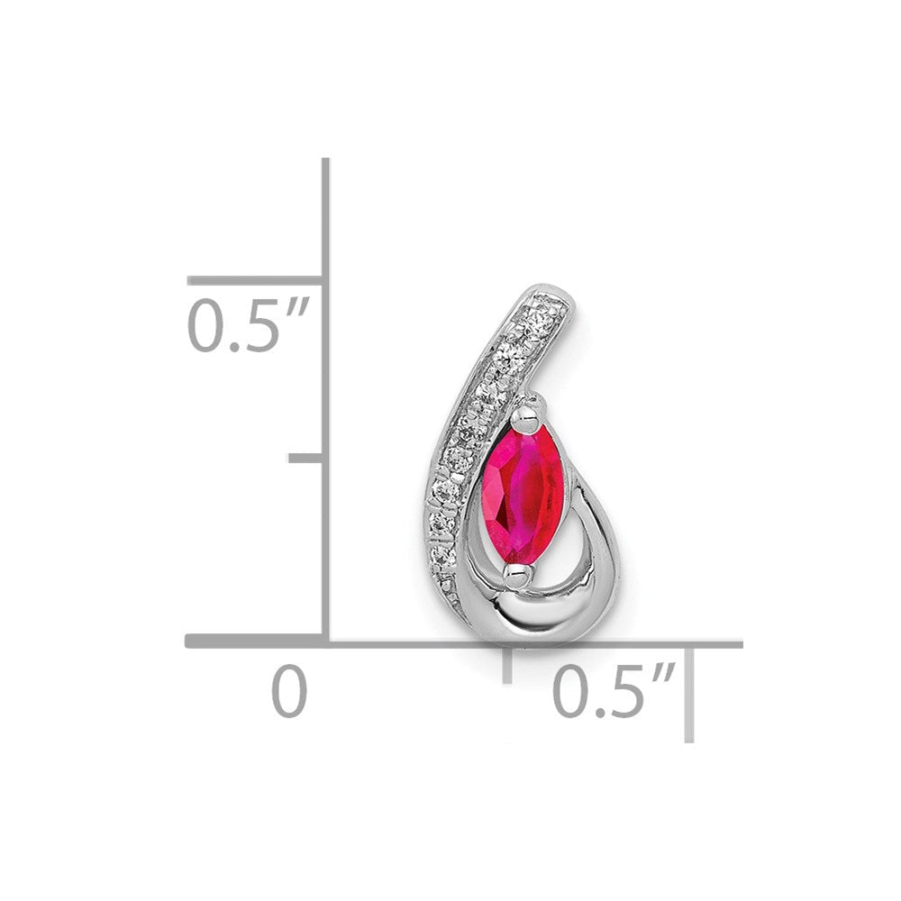 14K Weißgold Echt Diamant Und.28 Rubin Tropfen Kette Anhänger