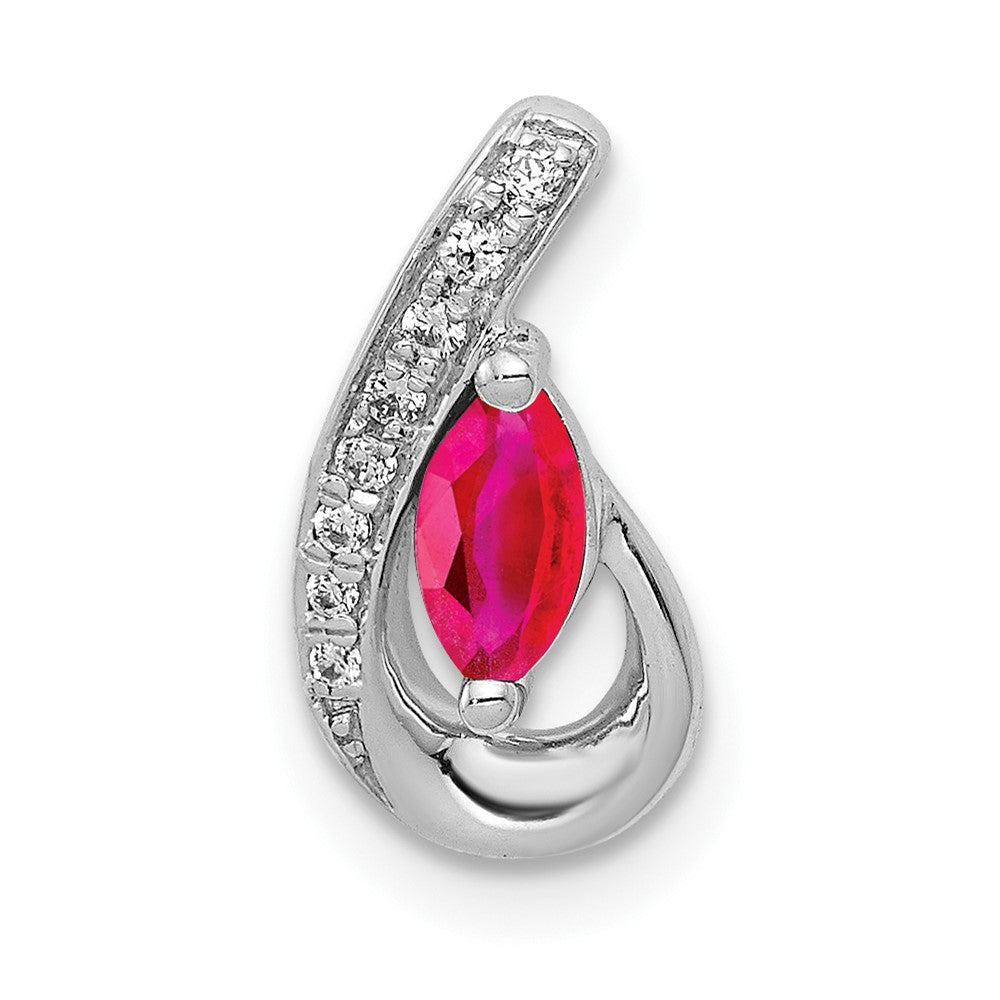 14K Weißgold Echt Diamant Und.28 Rubin Tropfen Kette Anhänger
