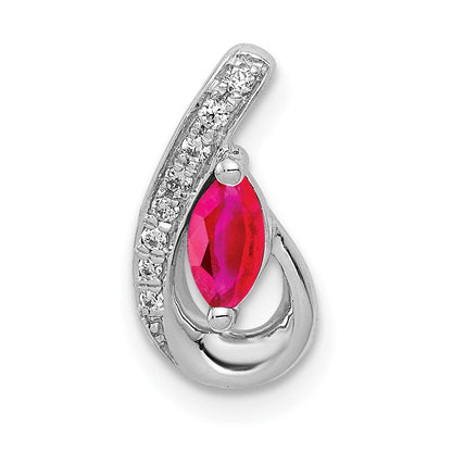 14K Weißgold Echt Diamant Und.28 Rubin Tropfen Kette Anhänger