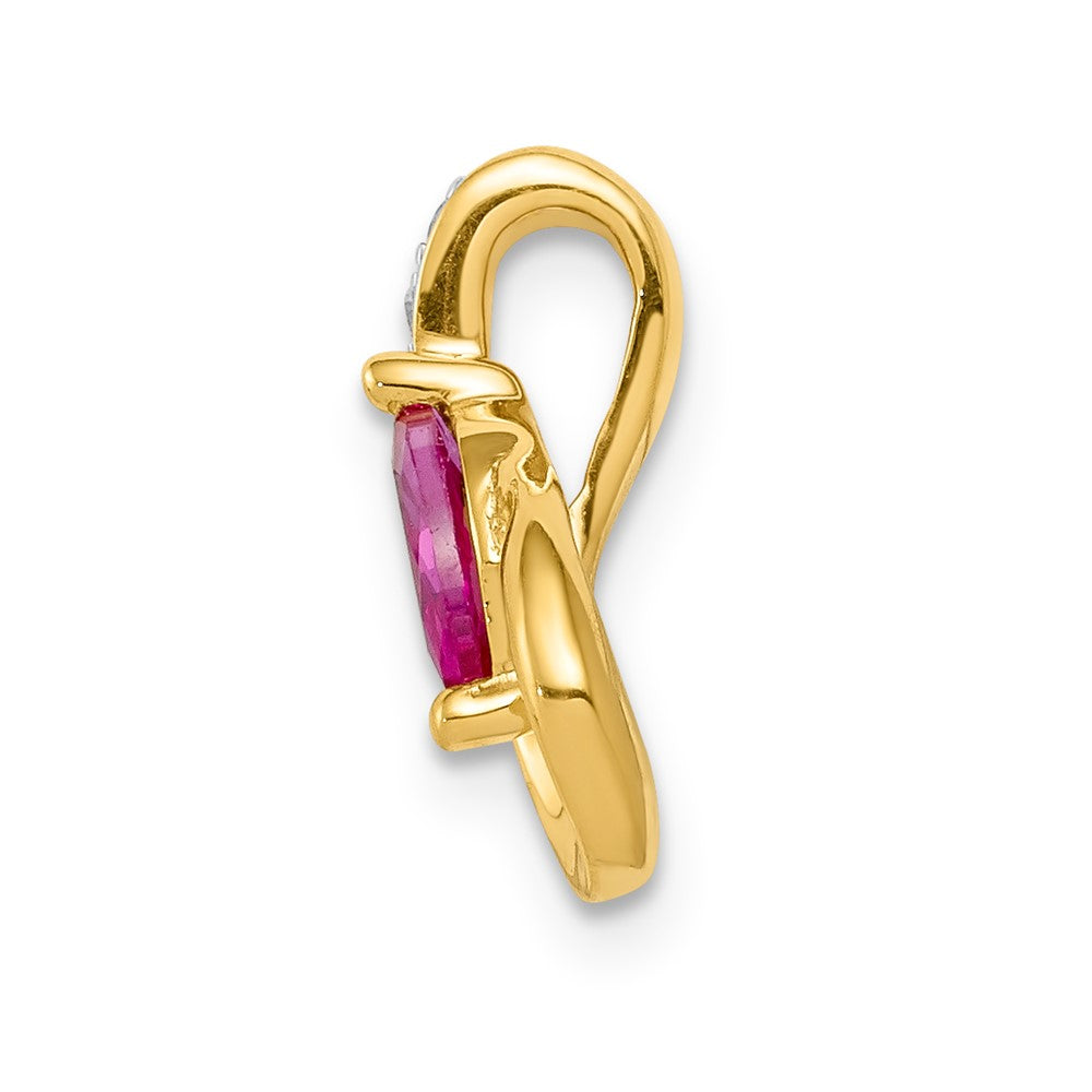 14K Gelbgold Echt Diamant Und.28 Rubin Tropfen Kette Anhänger