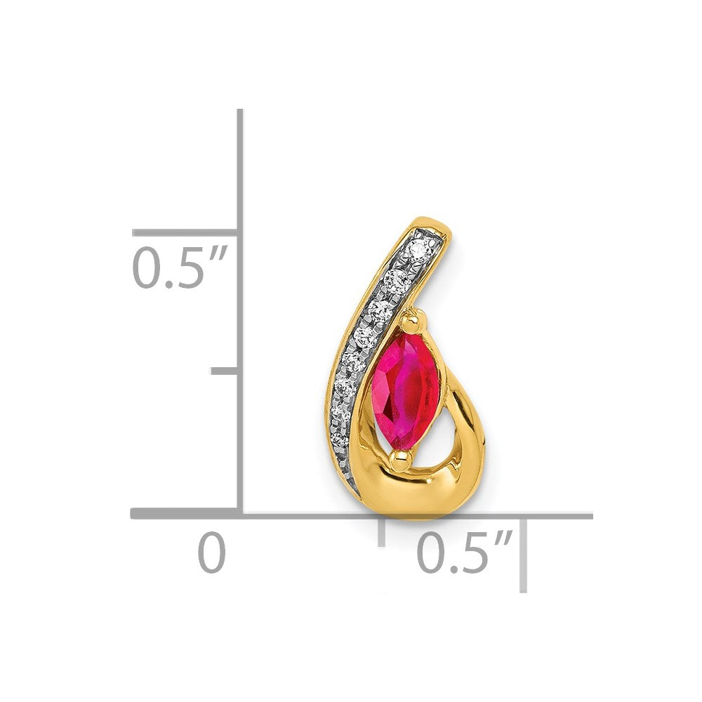 14K Gelbgold Echt Diamant Und.28 Rubin Tropfen Kette Anhänger