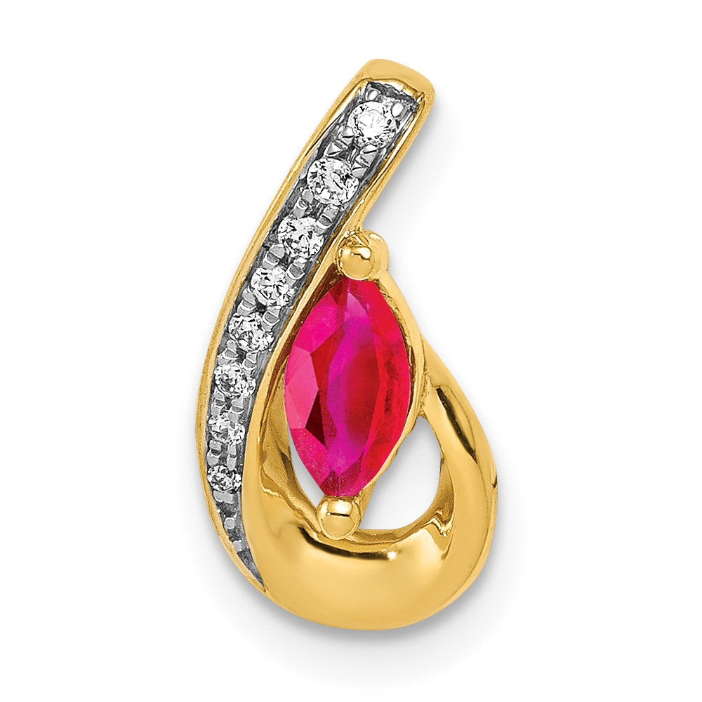 14K Gelbgold Echt Diamant Und.28 Rubin Tropfen Kette Anhänger