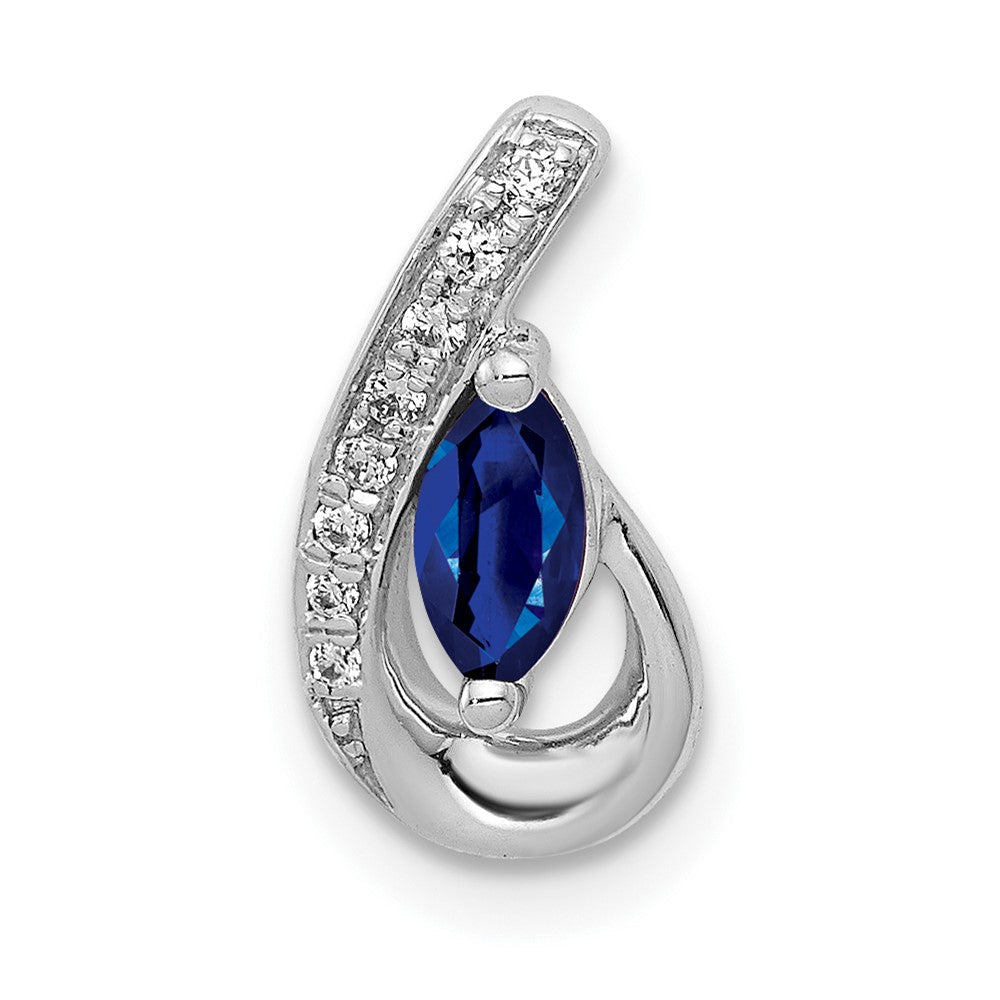 14K Weißgold Echt Diamant Und.28 Saphir Tropfen Anhänger