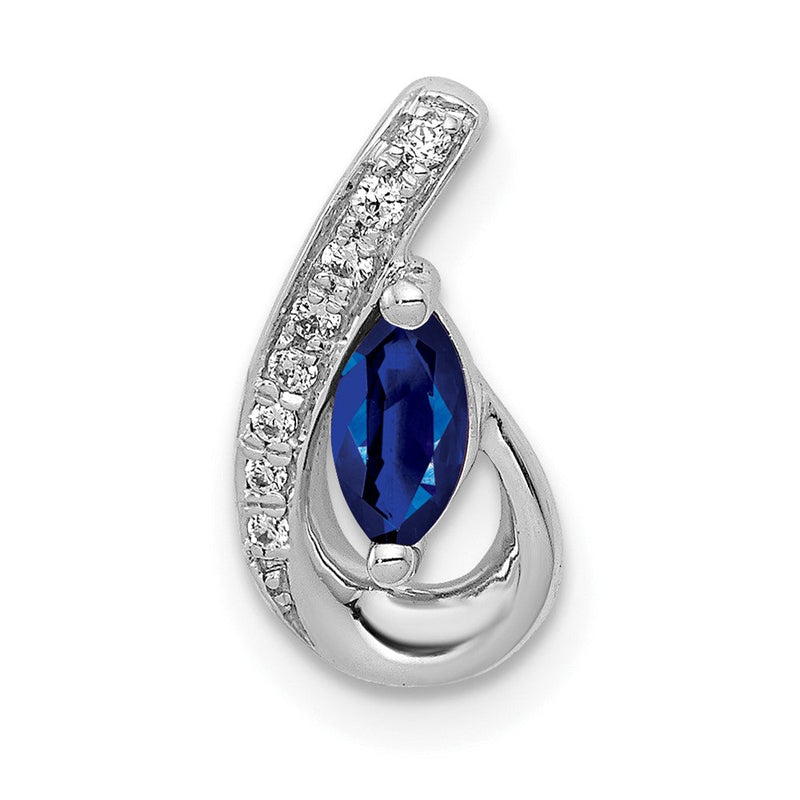 14K Weißgold Echt Diamant Und.28 Saphir Tropfen Anhänger