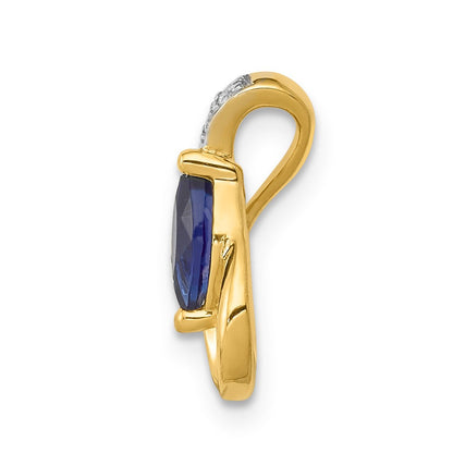 14K Gelbgold Echt Diamant Und.28 Saphir Tropfen Anhänger