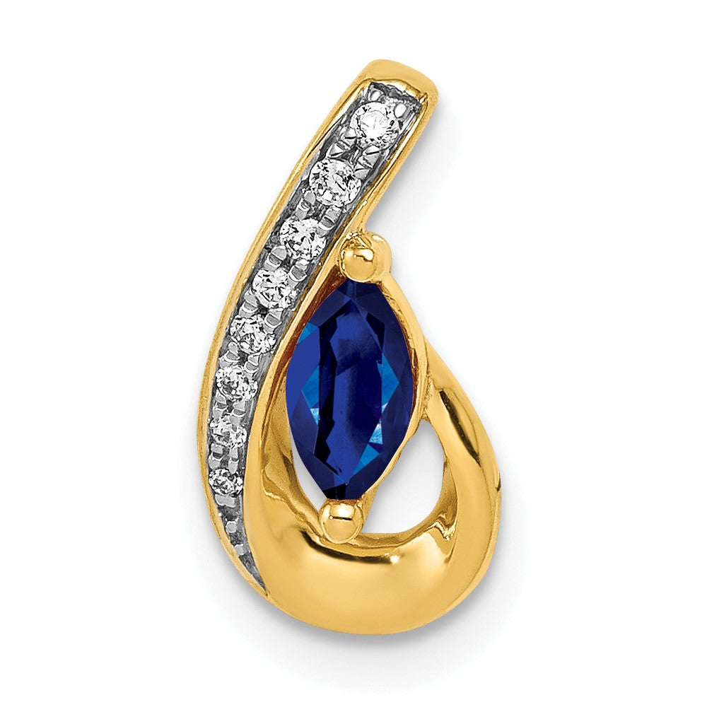 14K Gelbgold Echt Diamant Und.28 Saphir Tropfen Anhänger