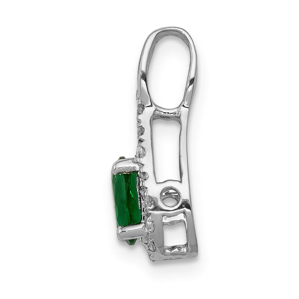14K Weißgold Tropfen-Anhänger mit echtem Diamant und ovalem Smaragd