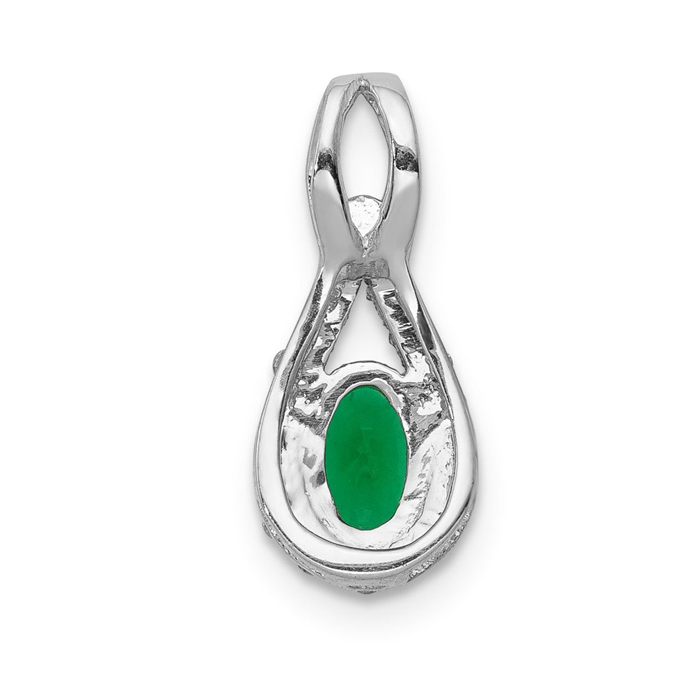 14K Weißgold Tropfen-Anhänger mit echtem Diamant und ovalem Smaragd