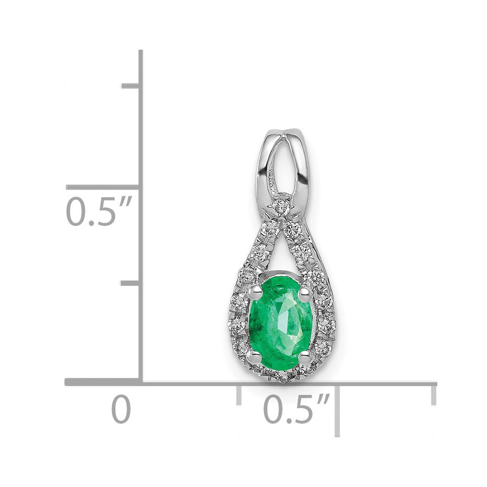 14K Weißgold Tropfen-Anhänger mit echtem Diamant und ovalem Smaragd
