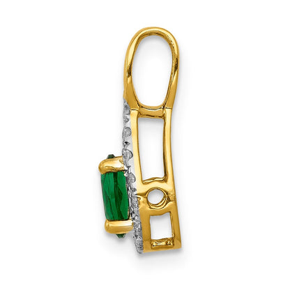 14K Gelbgold Tropfen-Anhänger mit echtem Diamant und ovalem Smaragd